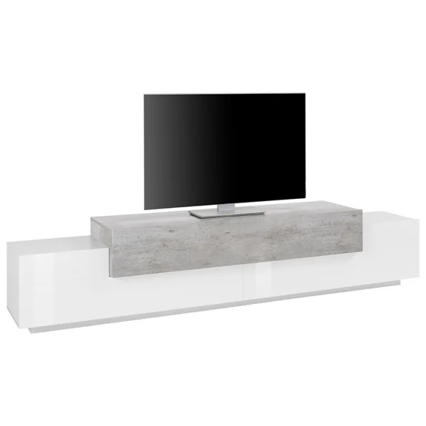 Mobile porta tv 240x52cm bianco lucido cemento Milos Gihome®