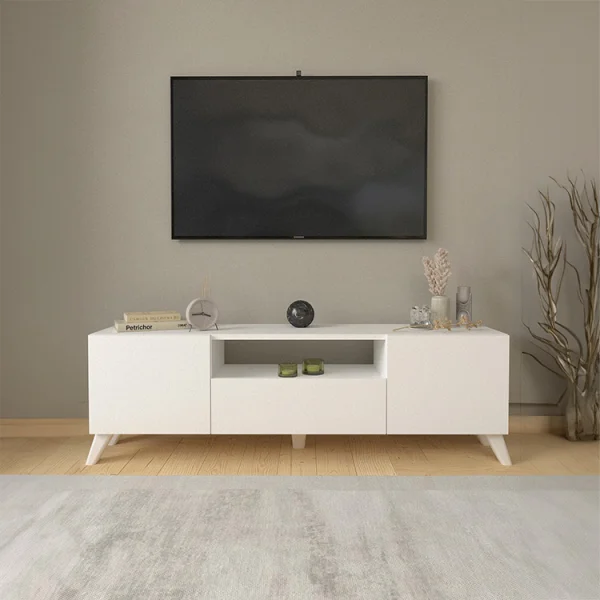 Mobile porta TV moderno 140x46cm bianco Baffin