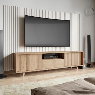 Mobile tv rustico 180x52cm design cannettato 2 ante rovere Branch