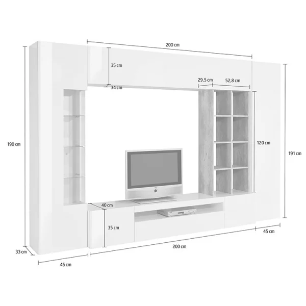 Parete attrezzata soggiorno 290x192cm grigio ardesia acero pereira Zenith