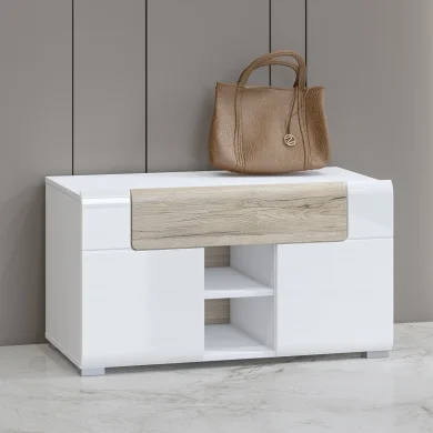 Scarpiera moderna 83X45cm bianco lucido rovere Tahiti