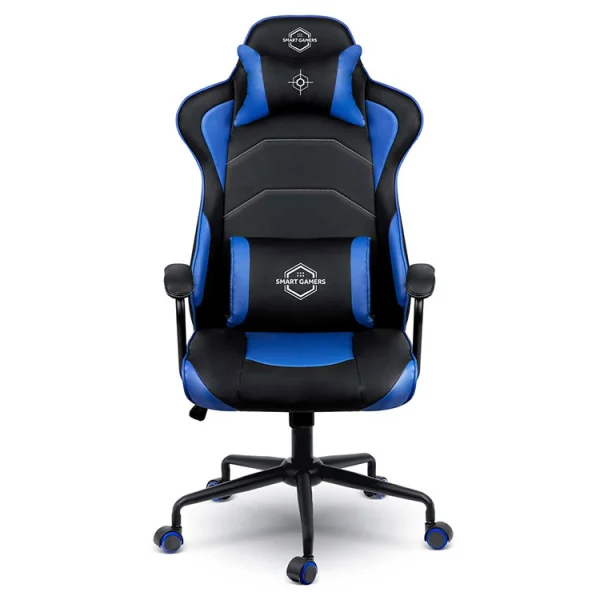 Sedia gaming regolabile con ruote in ecopelle nera blu Game