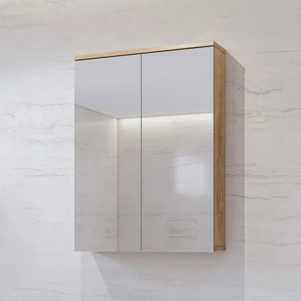 Specchio contenitore bagno 61x84cm sospeso 2 ante rovere Crystal