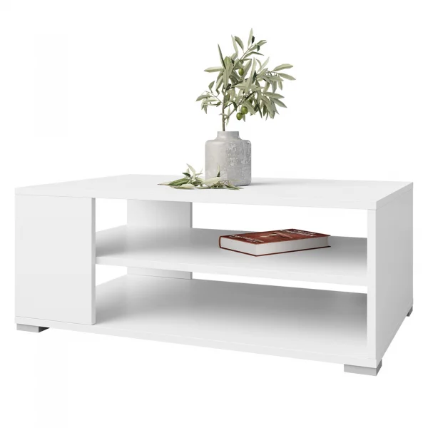 Tavolino salotto 100x65cm design moderno 2 ante bianco Pastello