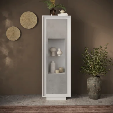 Vetrinetta moderna 67x197cm 1 anta bianco opaco grigio cemento Deluxe