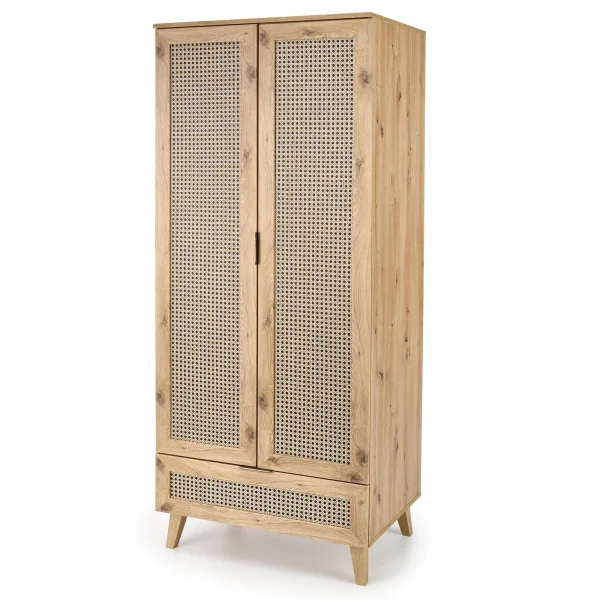 Armadio soggiorno 80x200h cm 2 ante 1 cassetto moderno rovere nero Sombra