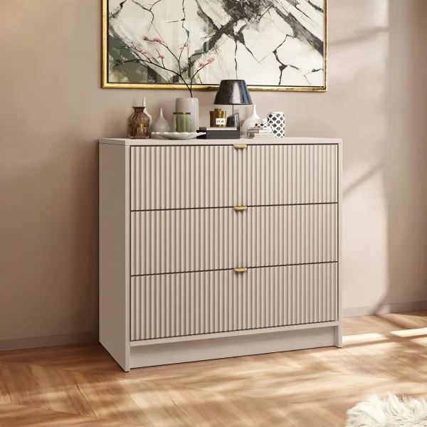 Cassettiera 80x75h cm 3 cassetti moderna beige Athena