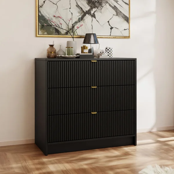 Cassettiera 80x75h cm 3 cassetti moderna nero Athena