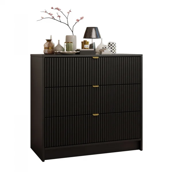 Cassettiera 80x75h cm 3 cassetti moderna nero Athena