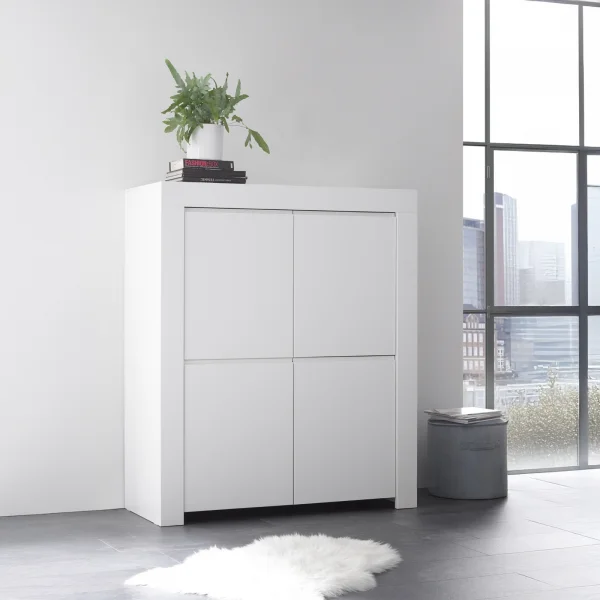 Credenza alta 110x140h cm 4 ante soggiorno moderna bianco opaco Bruma