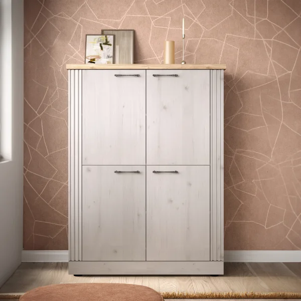 Credenza alta 118x160h cm 4 ante moderna rovere bianco frassinato Doria