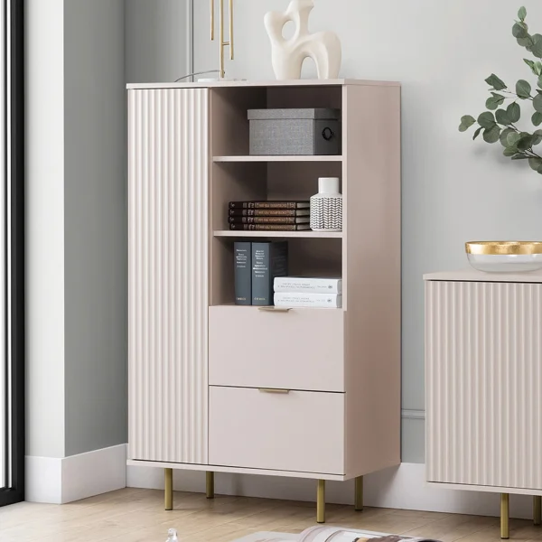 Credenza alta 80x140h cm 1 anta 2 cassetti cannettato moderna beige Vanessa