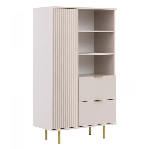Credenza alta 80x140h cm 1 anta 2 cassetti cannettato moderna beige Vanessa