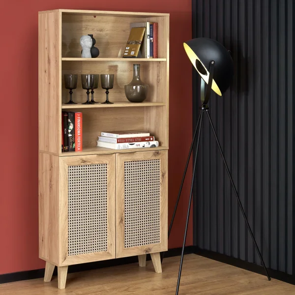 Credenza alta 80x173h cm 2 ante 3 vani moderna rovere nero Sombra