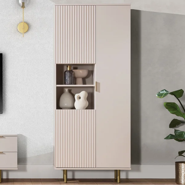 Credenza alta 80x190h cm 3 ante cannettato moderna beige Vanessa