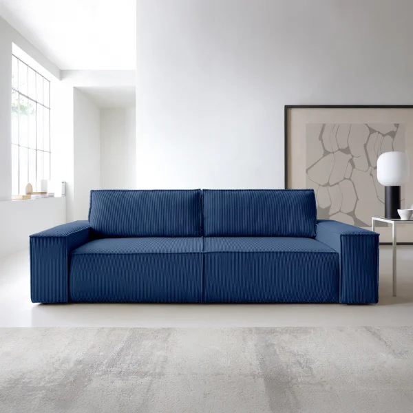 Divano letto 3 posti 257x106cm velluto a coste blu Snuggle