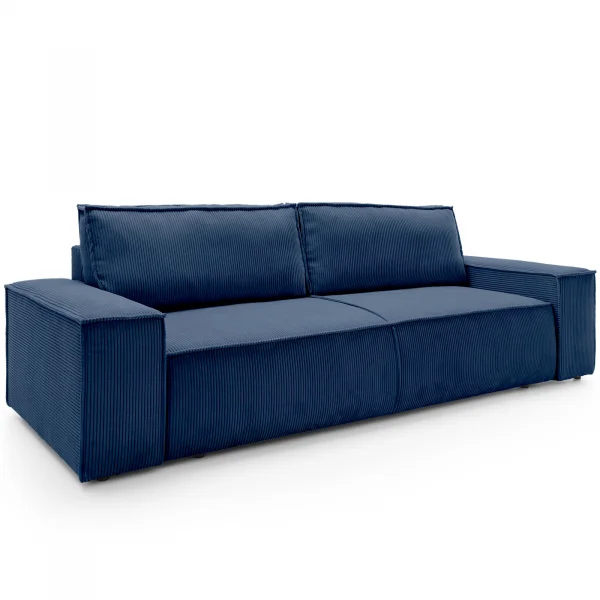 Divano letto 3 posti 257x106cm velluto a coste blu Snuggle