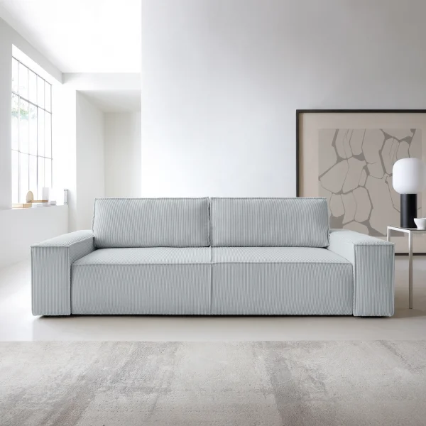 Divano letto 3 posti 257x106cm velluto a coste grigio chiaro Snuggle