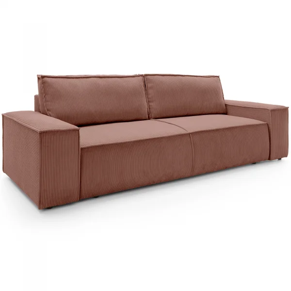 Divano letto 3 posti 257x106cm velluto a coste rosa Snuggle