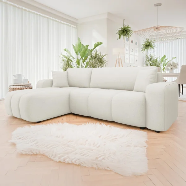 Divano letto angolare 3 posti 244x145cm con contenitore tessuto beige Orama