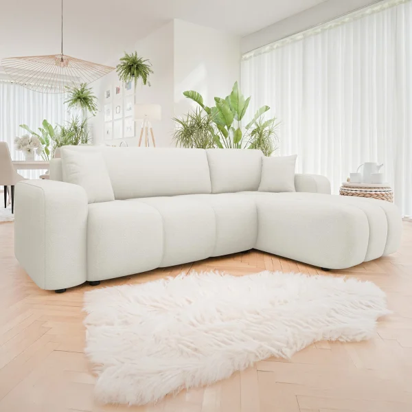Divano letto angolare 3 posti 244x145cm con contenitore tessuto beige Orama