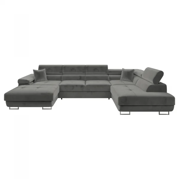 Divano letto angolare destra 5 posti 346x203cm con box contenitore velluto grigio Moirea