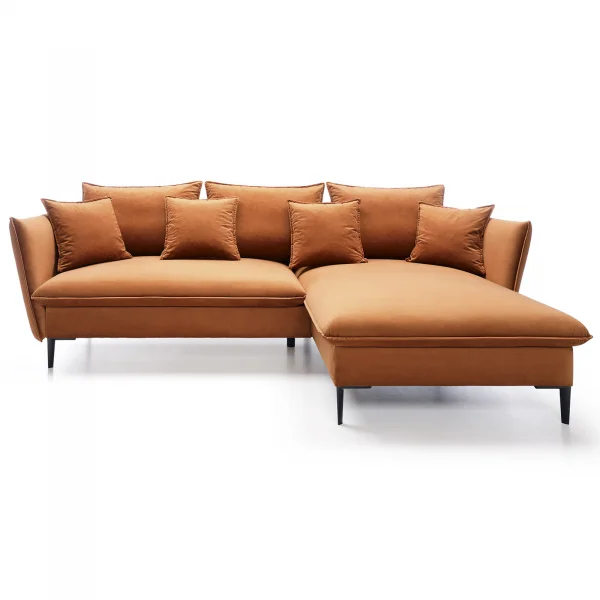 Divano letto angolare destro 3 posti 258x167cm tessuto arancio Lushify