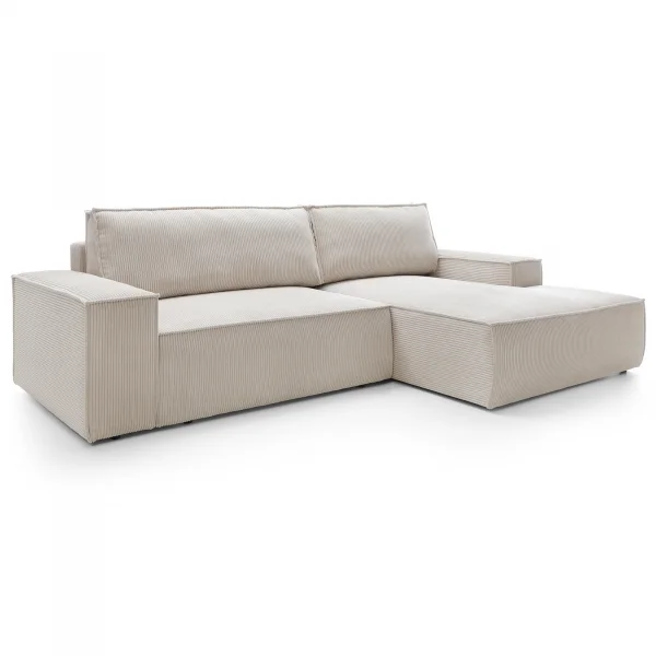 Divano letto angolare destro 3 posti 267x167cm velluto a coste beige Relaxion