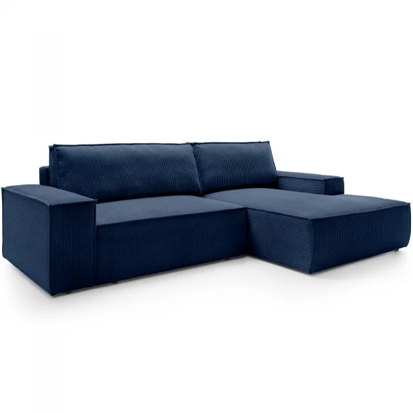 Divano letto angolare destra 3 posti 267x167cm velluto a coste blu Relaxion