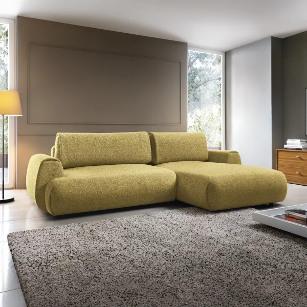 Divano letto angolare destra 3 posti 270x167cm tessuto giallo Cloudify