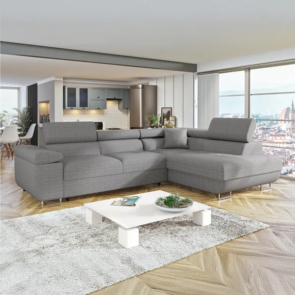Divano letto angolare destra 4 posti 274x203cm imbottito grigio Bormio