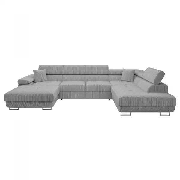 Divano letto angolare destra 5 posti 346x203cm con box contenitore a coste grigio Moirea