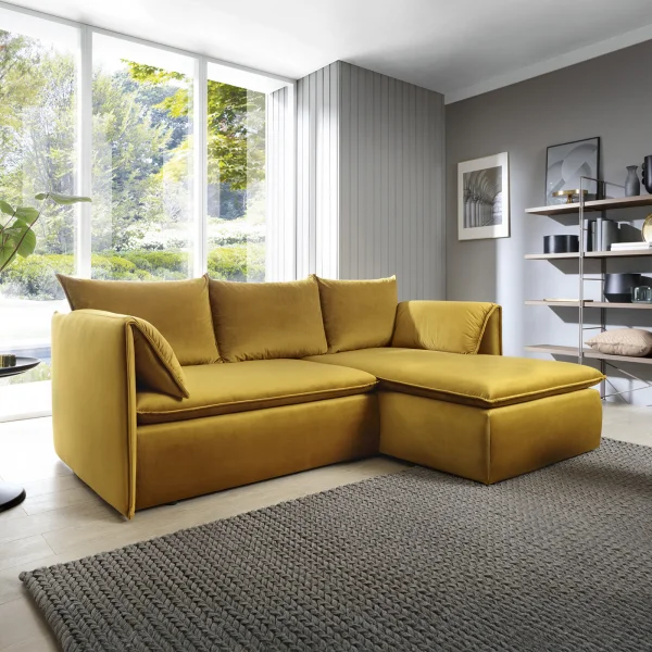 Divano letto angolare destro 3 posti 230x166cm tessuto giallo senape Easeful