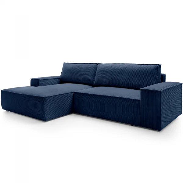 Divano letto angolare sinistra 3 posti 267x167cm velluto a coste blu Relaxion