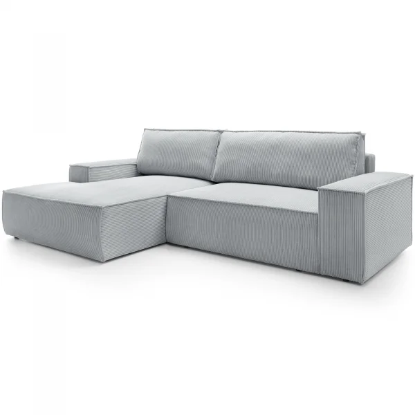 Divano letto angolare sinistra 3 posti 267x167cm velluto a coste grigio chiaro Relaxion