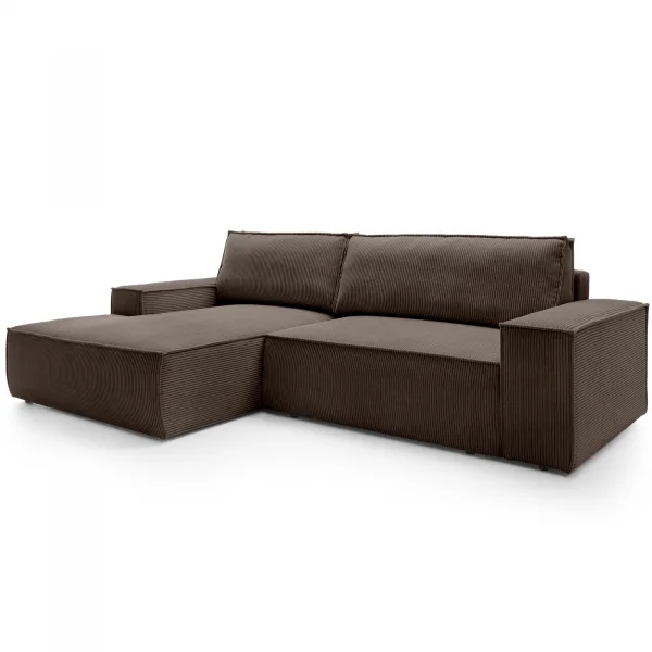 Divano letto angolare sinistra 3 posti 267x167cm velluto a coste marrone Relaxion