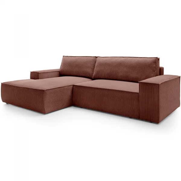 Divano letto angolare sinistra 3 posti 267x167cm velluto a coste rosa Relaxion