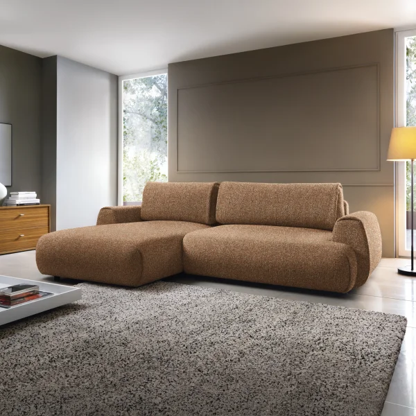 Divano letto angolare sinistra 3 posti 270x167cm tessuto arancio Cloudify