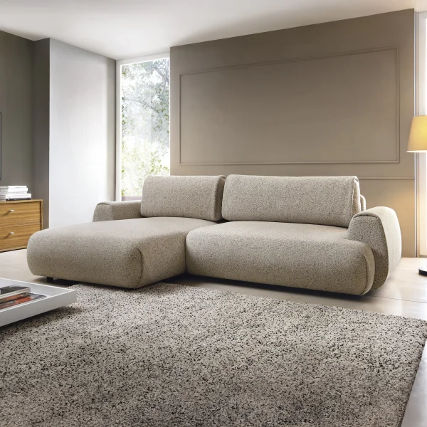 Divano letto angolare sinistra 3 posti 270x167cm tessuto beige Cloudify