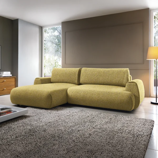 Divano letto angolare sinistra 3 posti 270x167cm tessuto giallo Cloudify