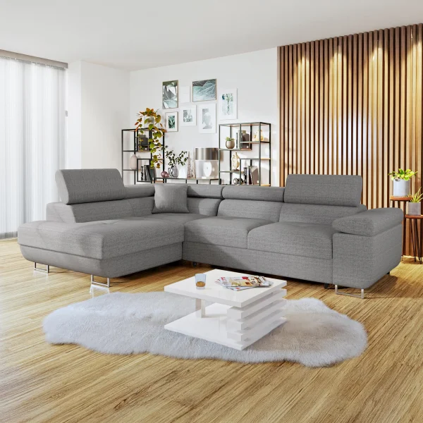 Divano letto angolare sinistra 4 posti 274x203cm imbottito grigio Bormio