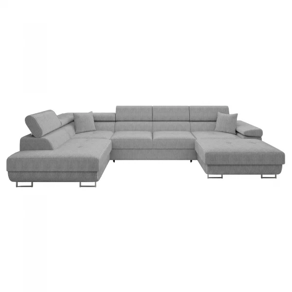 Divano letto angolare sinistra 5 posti 346x203cm con box contenitore a coste grigio Moirea