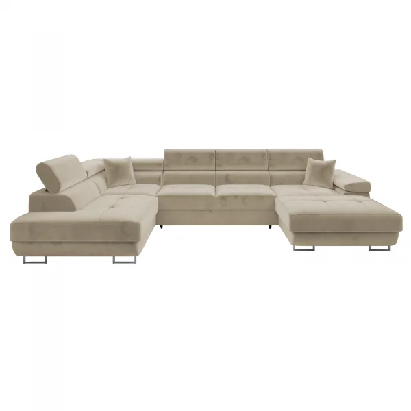 Divano letto angolare sinistra 5 posti 346x203cm con box contenitore beige Moirea