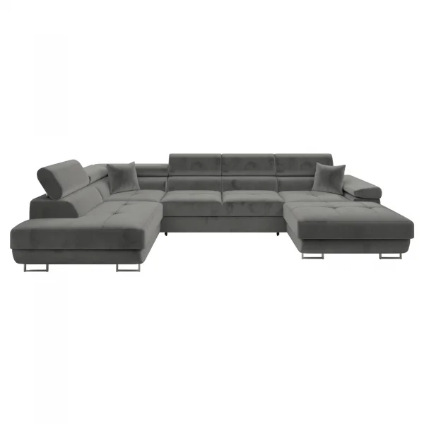 Divano letto angolare sinistra 5 posti 346x203cm con box contenitore velluto grigio Moirea