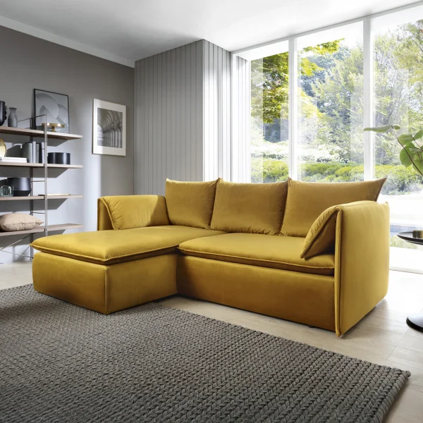 Divano letto angolare sinistro 3 posti 230x166cm tessuto giallo senape Easeful