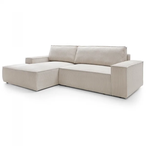 Divano letto angolare sinistro 3 posti 267x167cm velluto a coste beige Relaxion