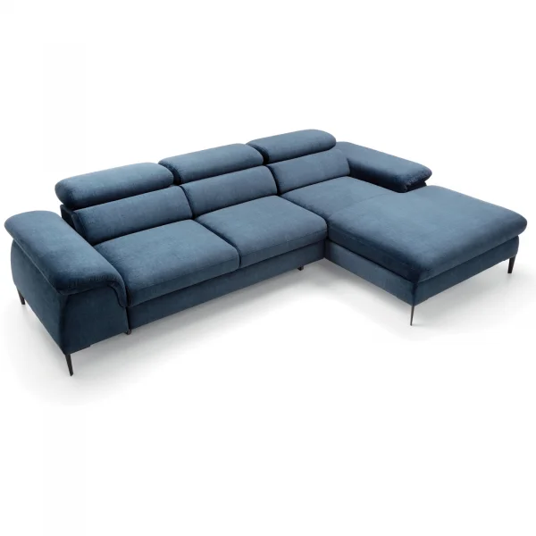 Divano letto regolabile angolare destra 3 posti 288x182cm tessuto blu Loungey