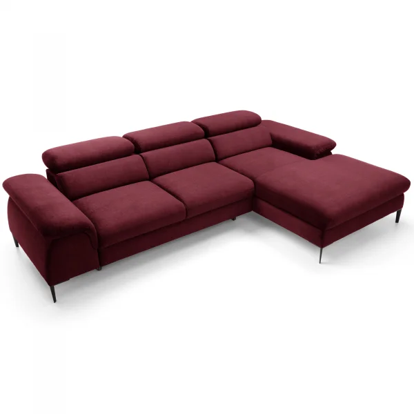 Divano letto regolabile angolare destra 4 posti 288x182cm tessuto rosso bordeaux Loungey