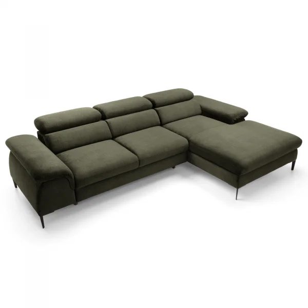 Divano letto regolabile angolare destra 4 posti 288x182cm tessuto verde oliva Loungey