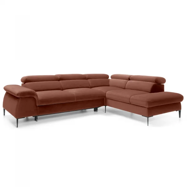 Divano letto regolabile angolare destra 5 posti 280x214cm tessuto arancio corallo Snuggity